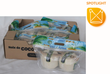 Fresh coconuts from Ant Farm, packed ready for sale