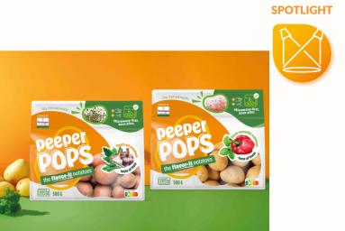 In einer mikrowellengeeigneten Verpackung präsentiert Landjuweel auf der FRUIT LOGISTICA die Babykartoffeln PeeperPops. Es gibt 